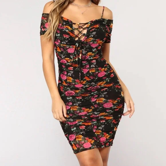 flower dress fashion nova One Sleeve Off Shoulder Dress 3X